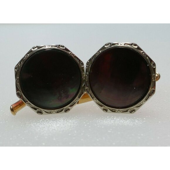 Antique Art Deco Era Larter 10K Gold Men's Dress Set Abalone Cuff Links & Studs - Picture 5 of 9